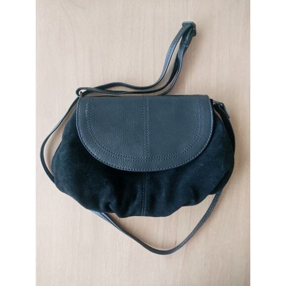 Tex Black Leather Suede Purse Shoulder Bag Hobo Boho Classic 90s Y2K Style - Picture 1 of 12